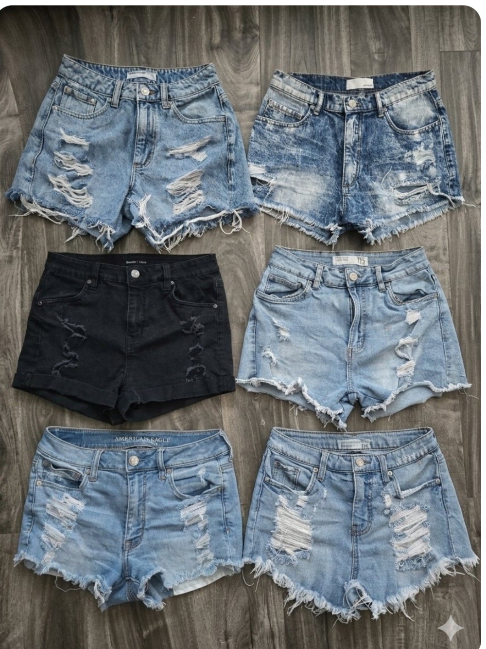 Smart Set Distressed Mix: Light, Medium & Black Denim Shorts Set